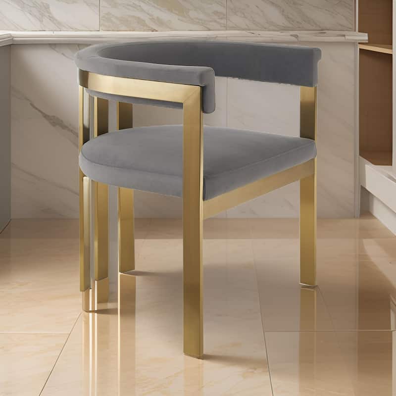 Cid Tayc 25 Inch Dining Chair, Contemporary Art Gray Velvet, Gold Steel