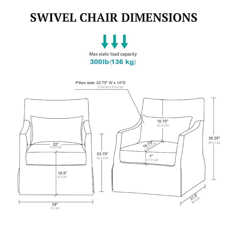 Martha Stewart London Upholstered Skirted Swivel Armchair with Lumbar Pillow
