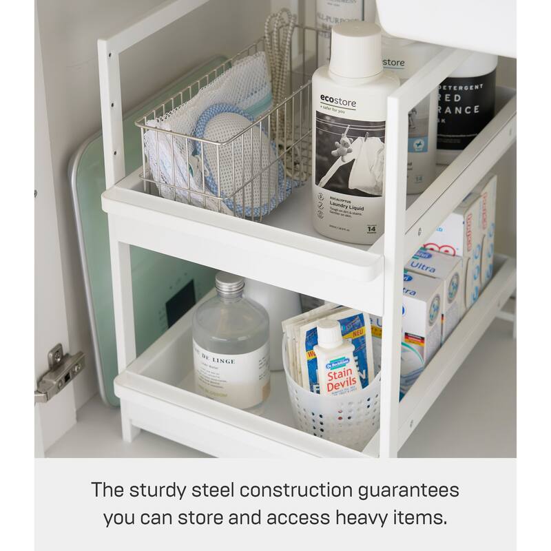 Yamazaki Home Under-Sink Rack with Pull-Out Shelf, Steel, Adjustable - L 26.97 x W 11.97 x H 17.83 inches