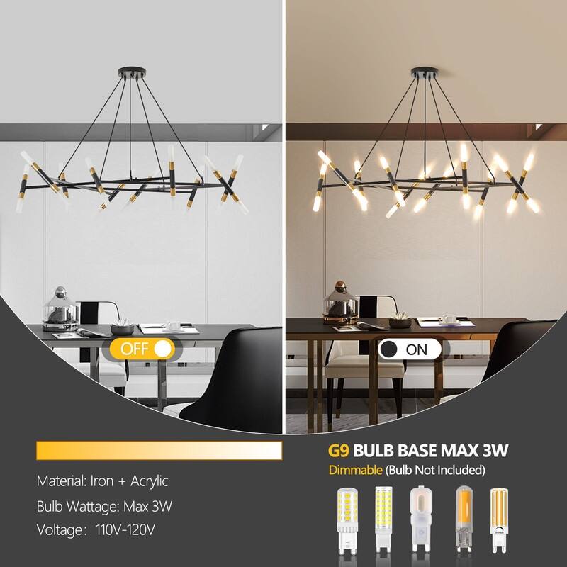 Modern Chandelier Light Fixture, Branch Design with Frosted Tubes, Black Cords, Adjustable Height Pendant Light for Dining Room