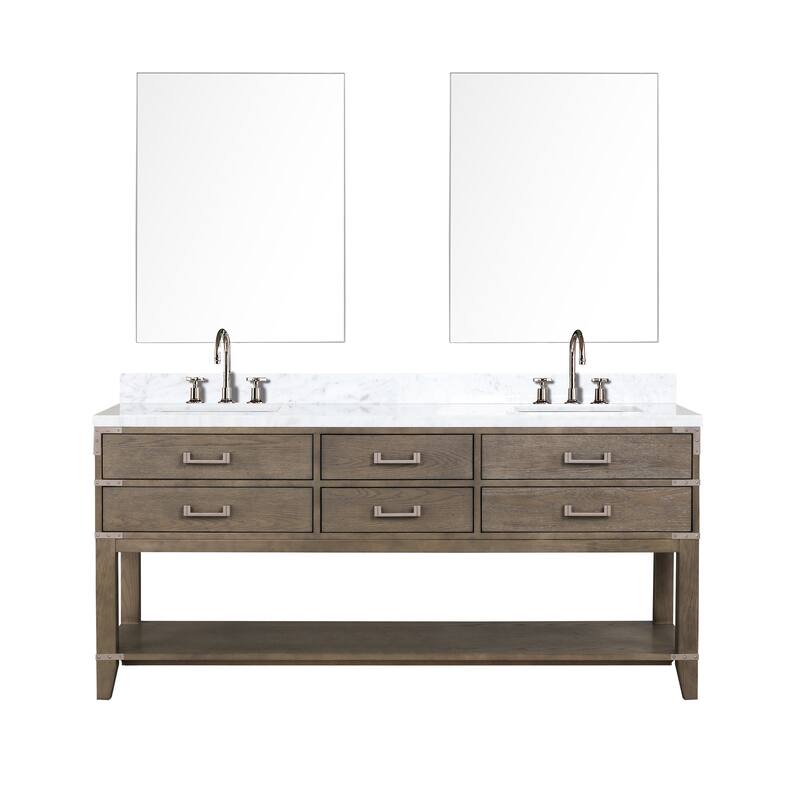 Lexora Norwalk Bath Vanity, Carrara Marble Top, Faucet Set, and Mirror