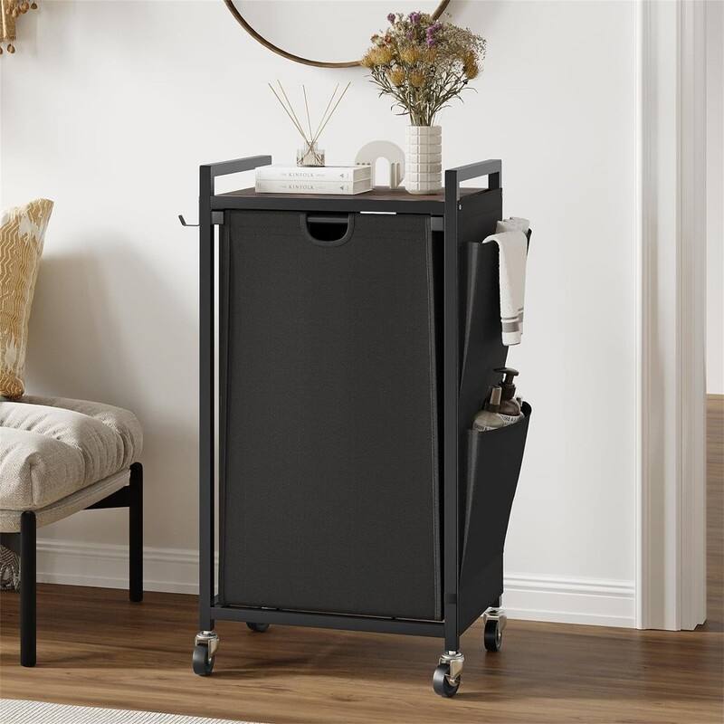Laundry Hamper with Wheels and Shelf - 16.9"L x 13"W x 32.7"H