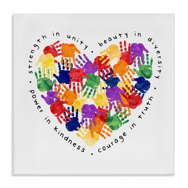 Stupell Strength In Unity Children's Rainbow Handprint Heart Canvas Wall Art - Multi-Color - 17 x 17
