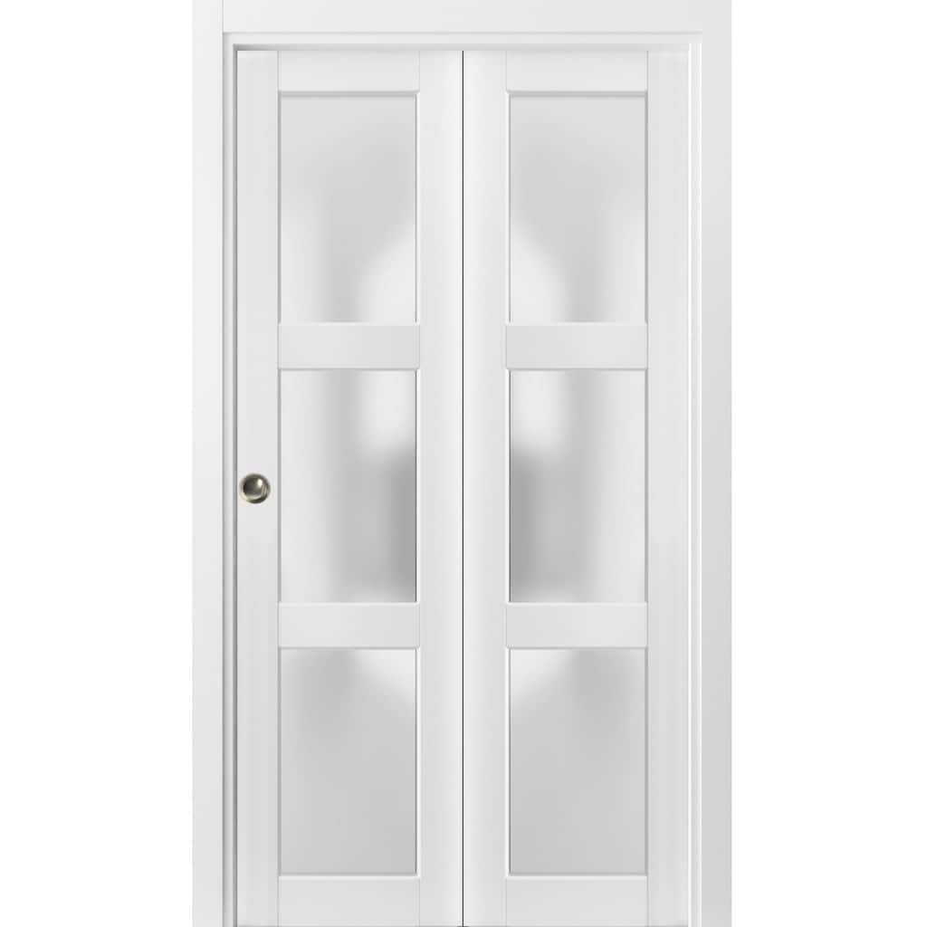 SartoDoors Lucia 2552 | Closet Door Bi-fold Door | Solid Wood w/ Glass | Hardware Set | 18x80, White Silk Bedroom Door