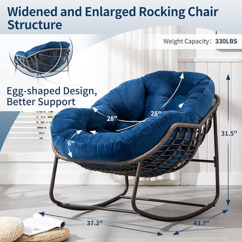 Outdoor Rattan Rocker Recliner Chair With Polyester Padded Cushion （set of 2）