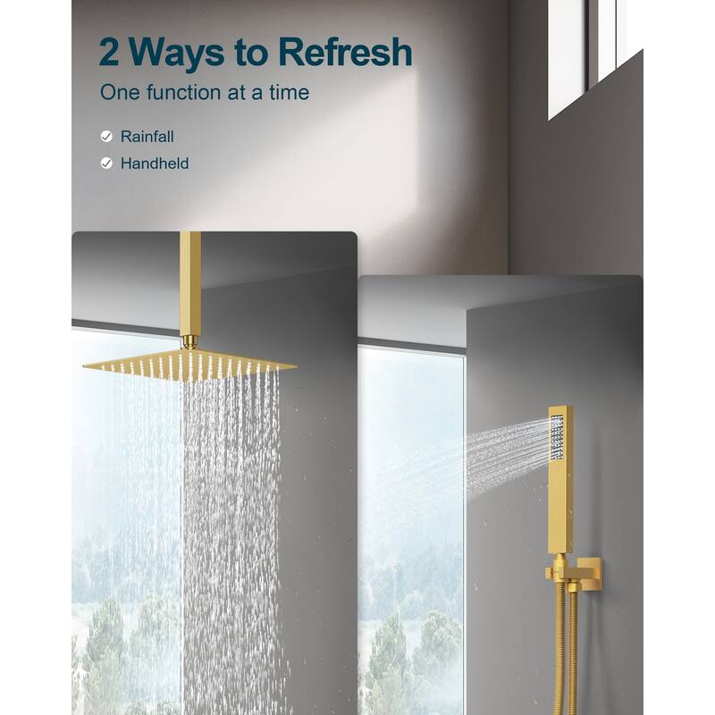 GRANDJOY 10" Rainfall Showerhead Bathroom Shower System Shower Faucets with Anti-Scald Valve