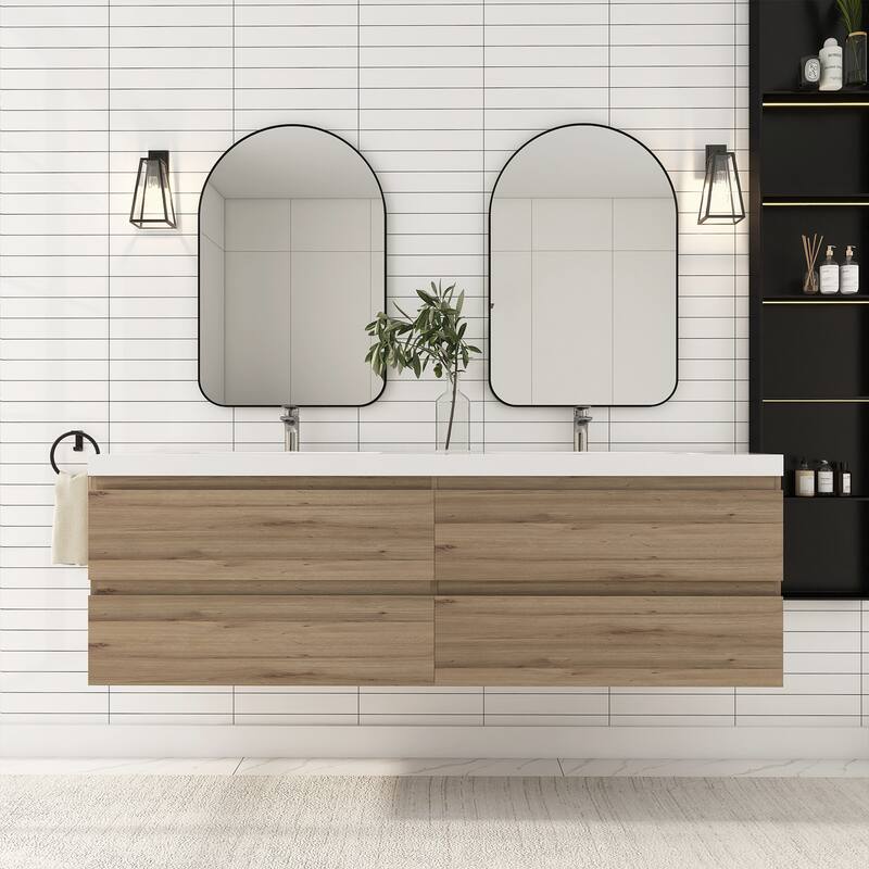 Floating Bathroom Vanity with Integrated Resin Top - 70.87'' x 19.69'' x 22.44'' - Natural Oak