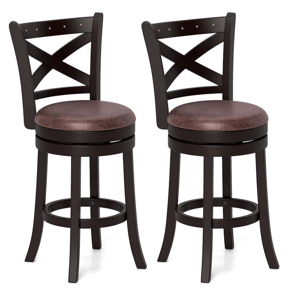 Gymax 26'' Swivel Bar Stools Set of 2 Footrest & Rubber Wood Frame for
