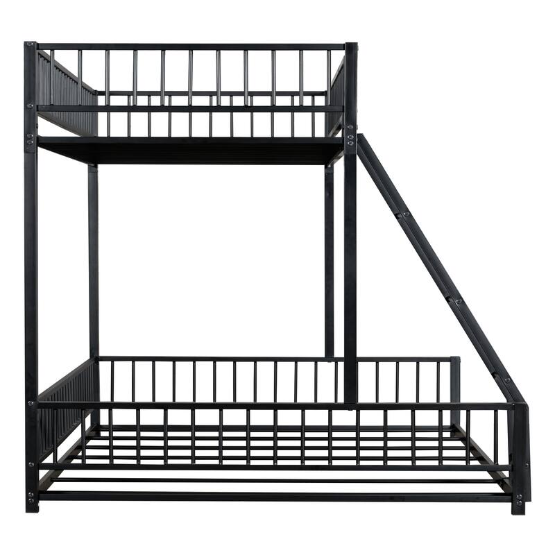 Floor Bunk Bed Heavy Metal Bed Frame with Ladder and Safety Guardrails, Detachable Bunkbeds Design Converts to 2 Platform Beds