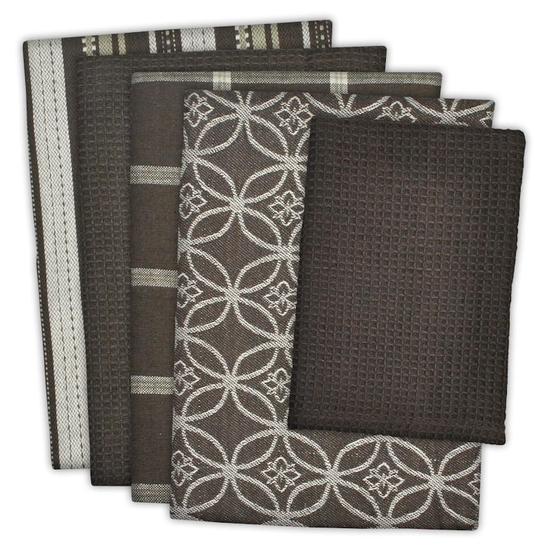 DII Assorted Kitchen Dishtowel & Dishcloths (Set of 5) - Dark Brown