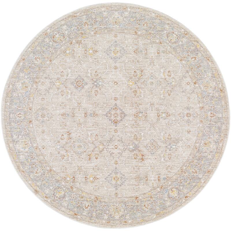 Derrick Traditional Area Rug - 7' 10" x 7' 10" Round - Grey