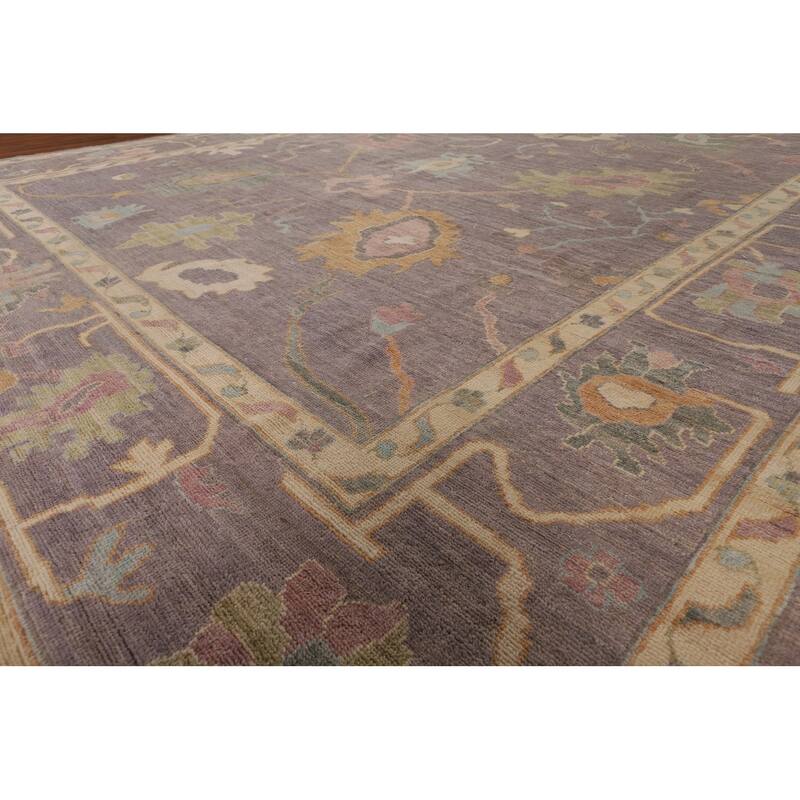 All-Over Gray Oushak Vegetable Dye Large Area Rug Handmade Wool Carpet - 10'0" x 13'9"