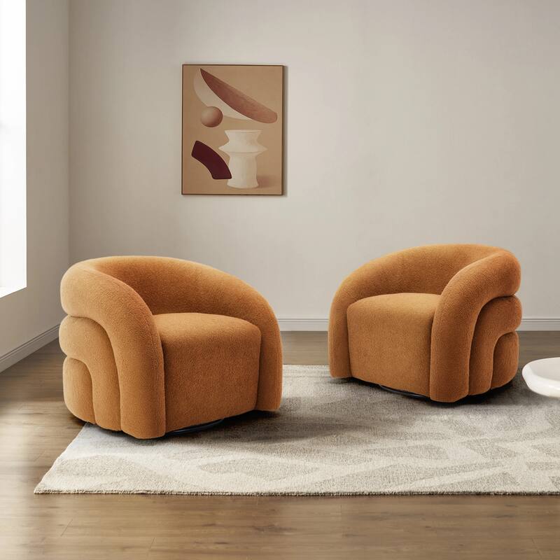 Set of 2 Boucle Upholstered Swivel Accent Barrel Chairs