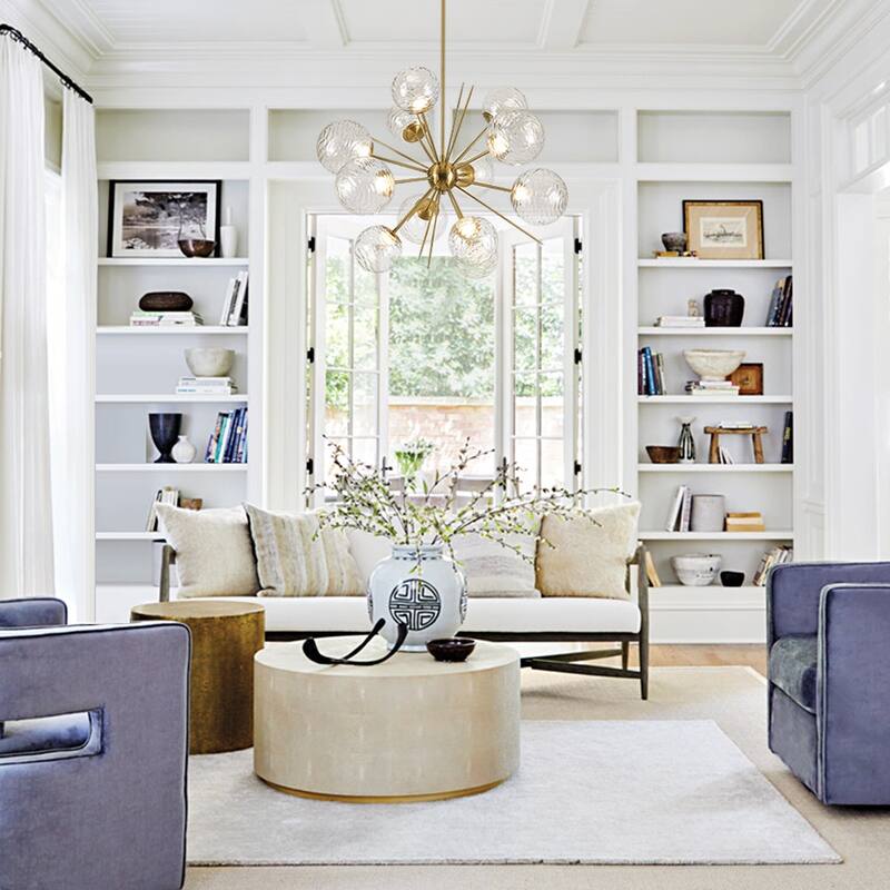 Art Deco Clear Textured Glass Globe Dimmable LED Sputnik Chandelier