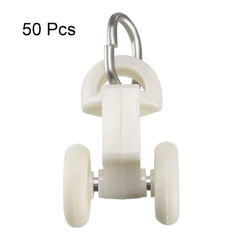 Curtain Track Rollers Plastic Twin Wheeled Carriers 13.5mm Dia 50 Pcs - White