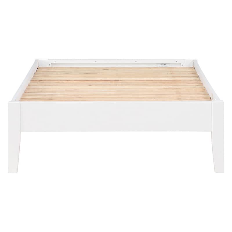 Cavi Modern Low Profile Platform Twin Size Bed, Panel Sides, Slats, White