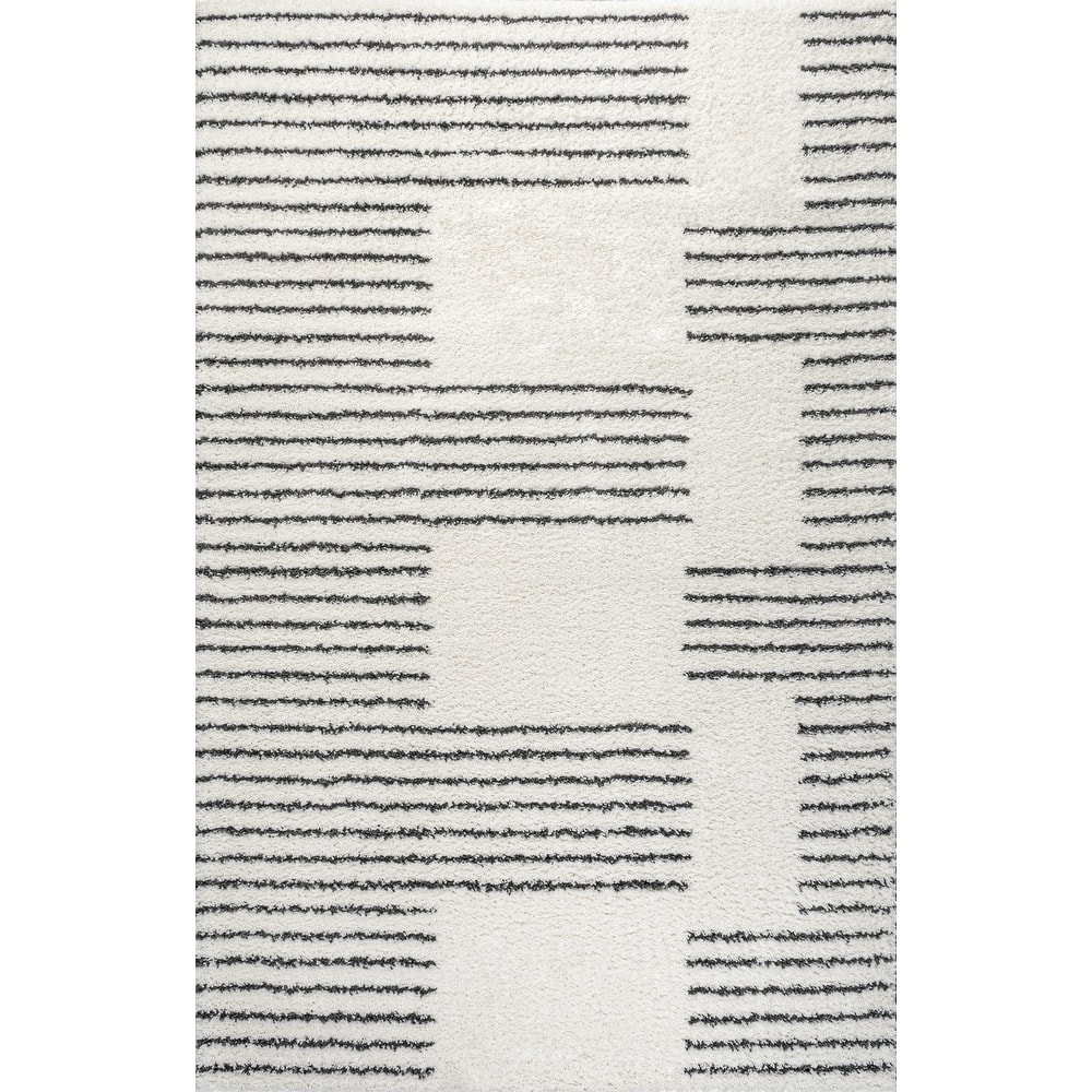 JONATHAN Y Elm Abstract Stripe Geometric Shag Area Rug