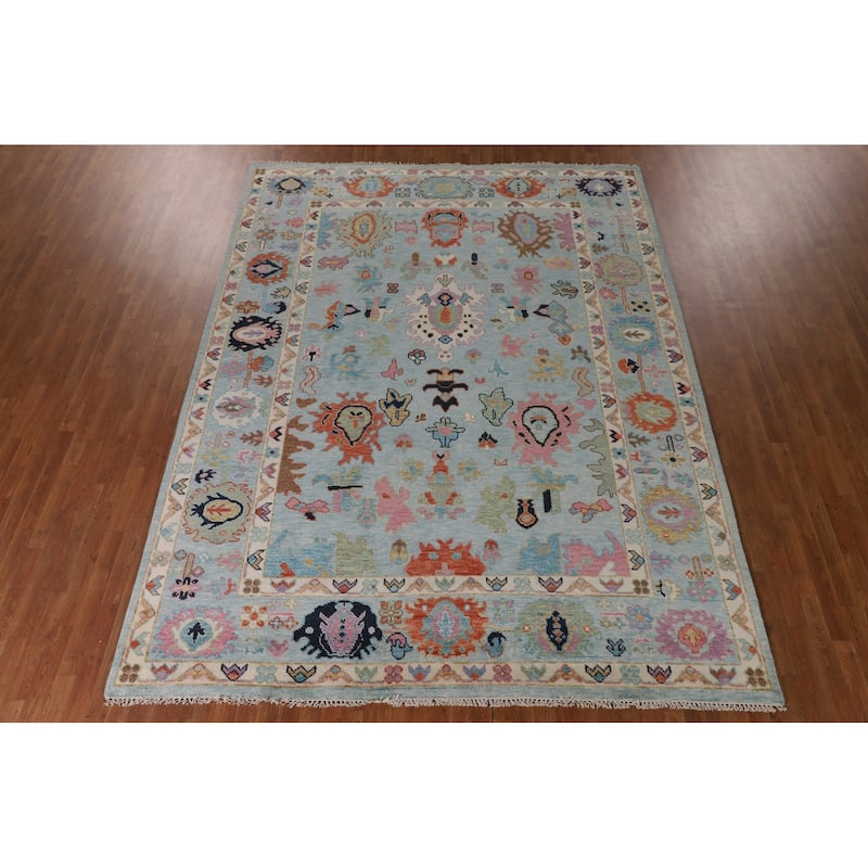 Light Blue Oushak Rug Hand-Knotted Wool Carpet - 8'11" x 11'8"