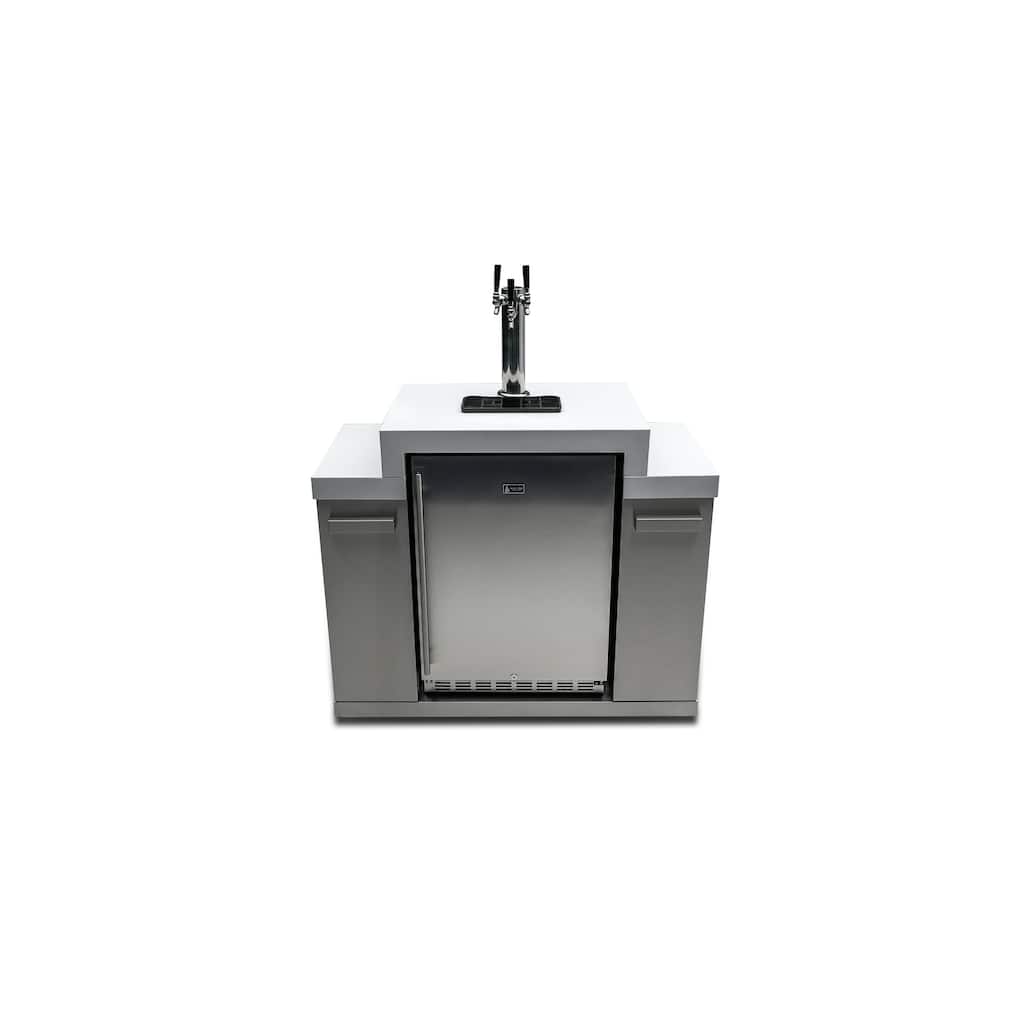 Mont Alpi MA-KEG Stainless Steel Outdoor Triple Tap Kegerator Refrigerator Module with Digital Display with Granite Countertops
