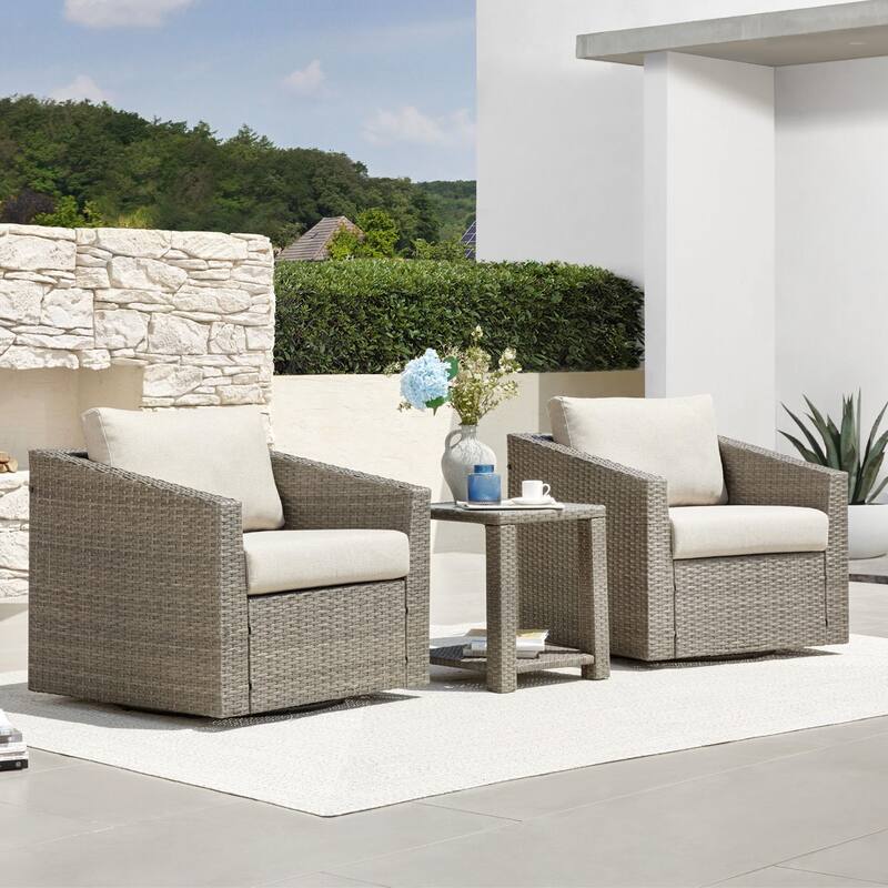 3 Pieces Outdoor Wicker Patio Conversation Bistro Set - Beige