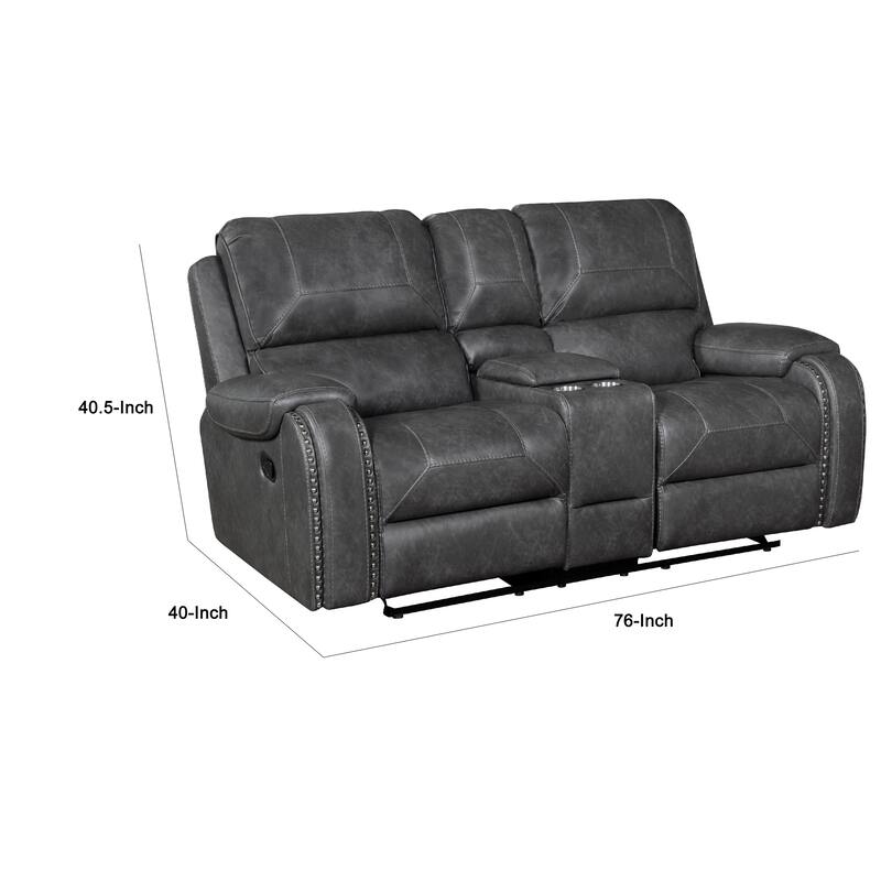 Dean Reclining Loveseat, Pillow Tufted Gray Faux Leather 76 Inch