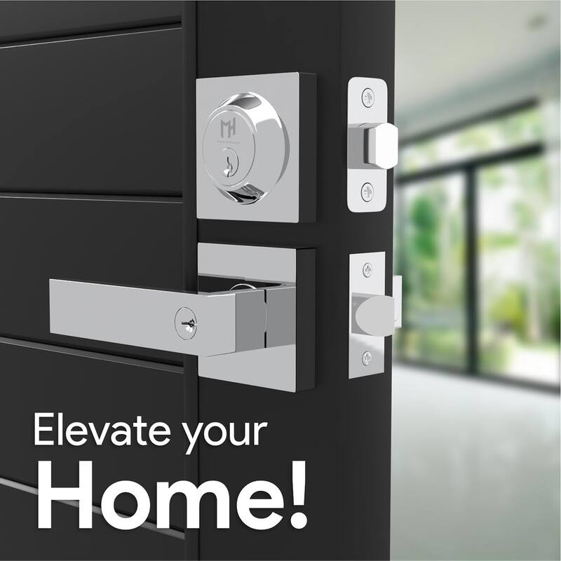 Mega Handles ROBELL Square Entry Lever and Deadbolt Combo | Front Door Lock Set | Modern Stainless Steel | Keyed Door Lever