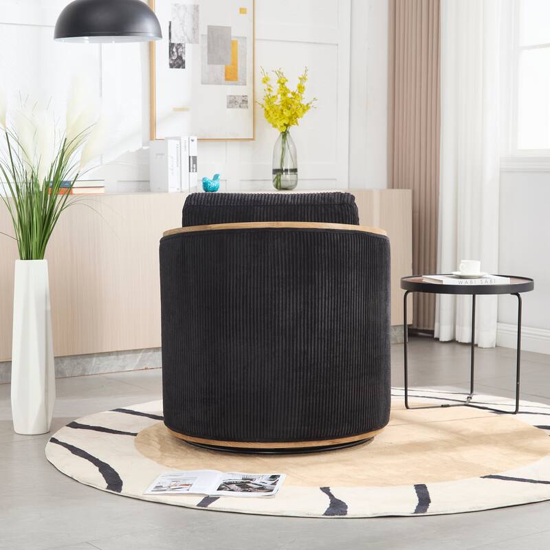 Corduroy Barrel Chair, Comfortable Living Room Accent Sofa Chair, 360 Degree Swivel Side Club Chair Leisure Arm Chair