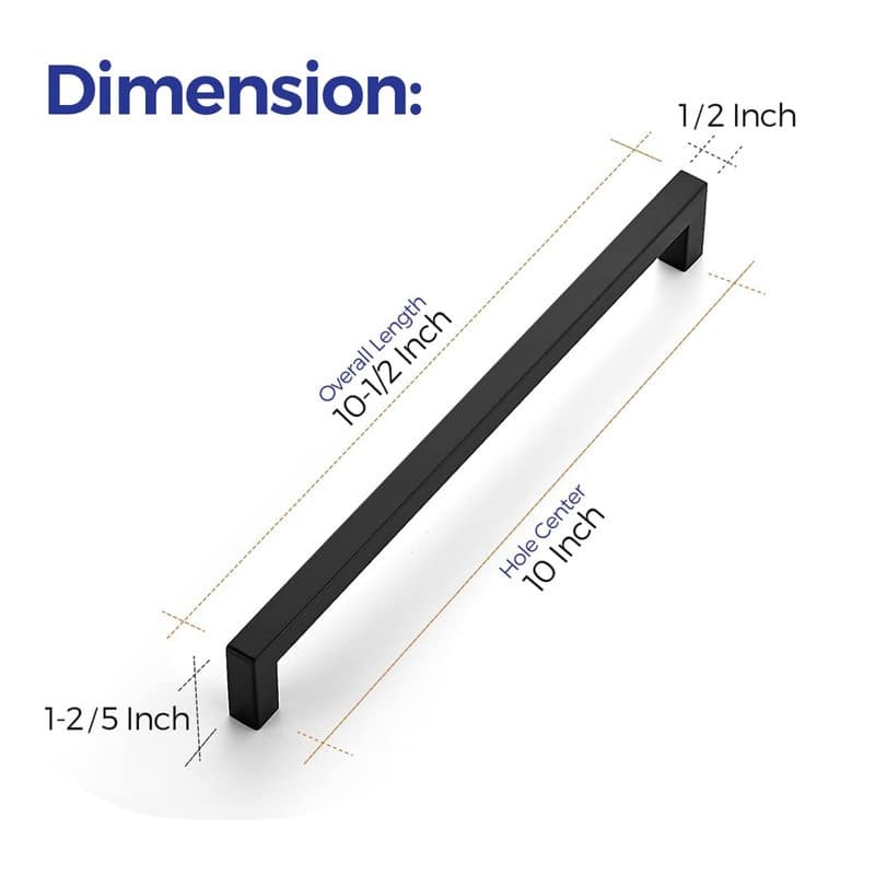 18 Pack 10 Inch Kitchen Square Cabinet Handles - 10.5"L x 0.5"W