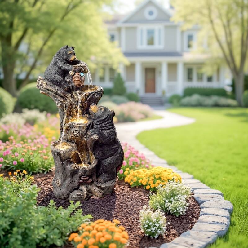 Vbal 4-Tier Bear & Honeycomb Fountain with LED Light