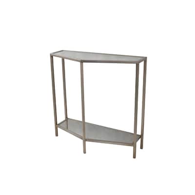 12" Metal and Glass Console Table, Antique Silver