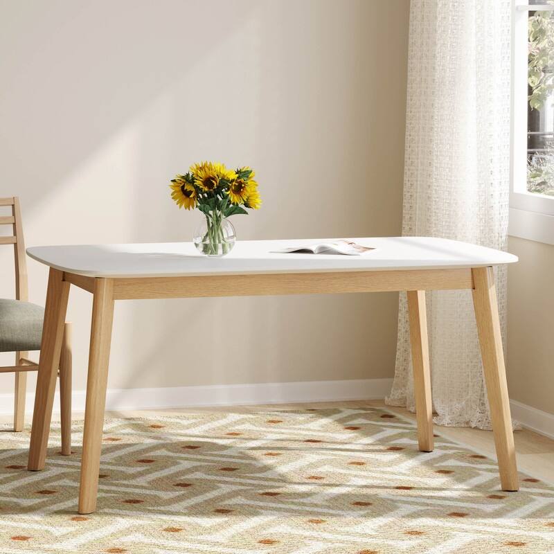 Mid-Century Modern Dining Table - Rubberwood Legs & Faux Wood Top