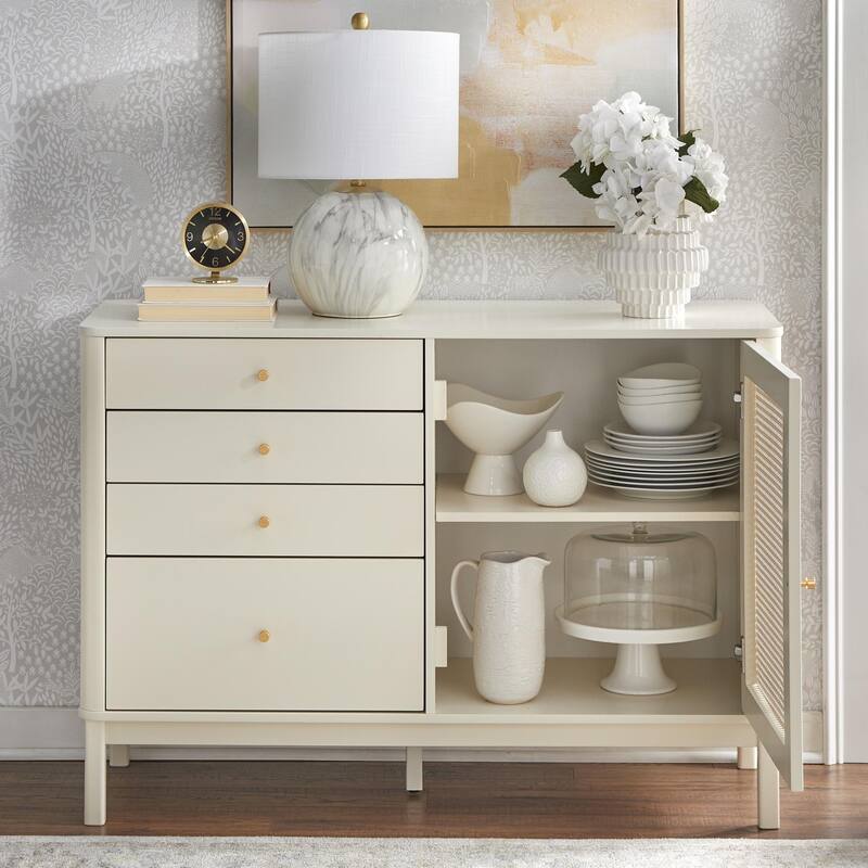Lifestorey Bayview 4-Drawer Dresser with Cabinet and Rattan