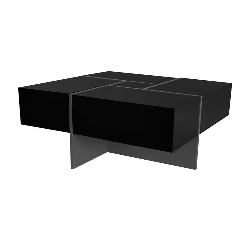 31.5" Square Coffee Table with 4 Hidden Storage Compartments & Sliding Top, UV High-gloss Finish