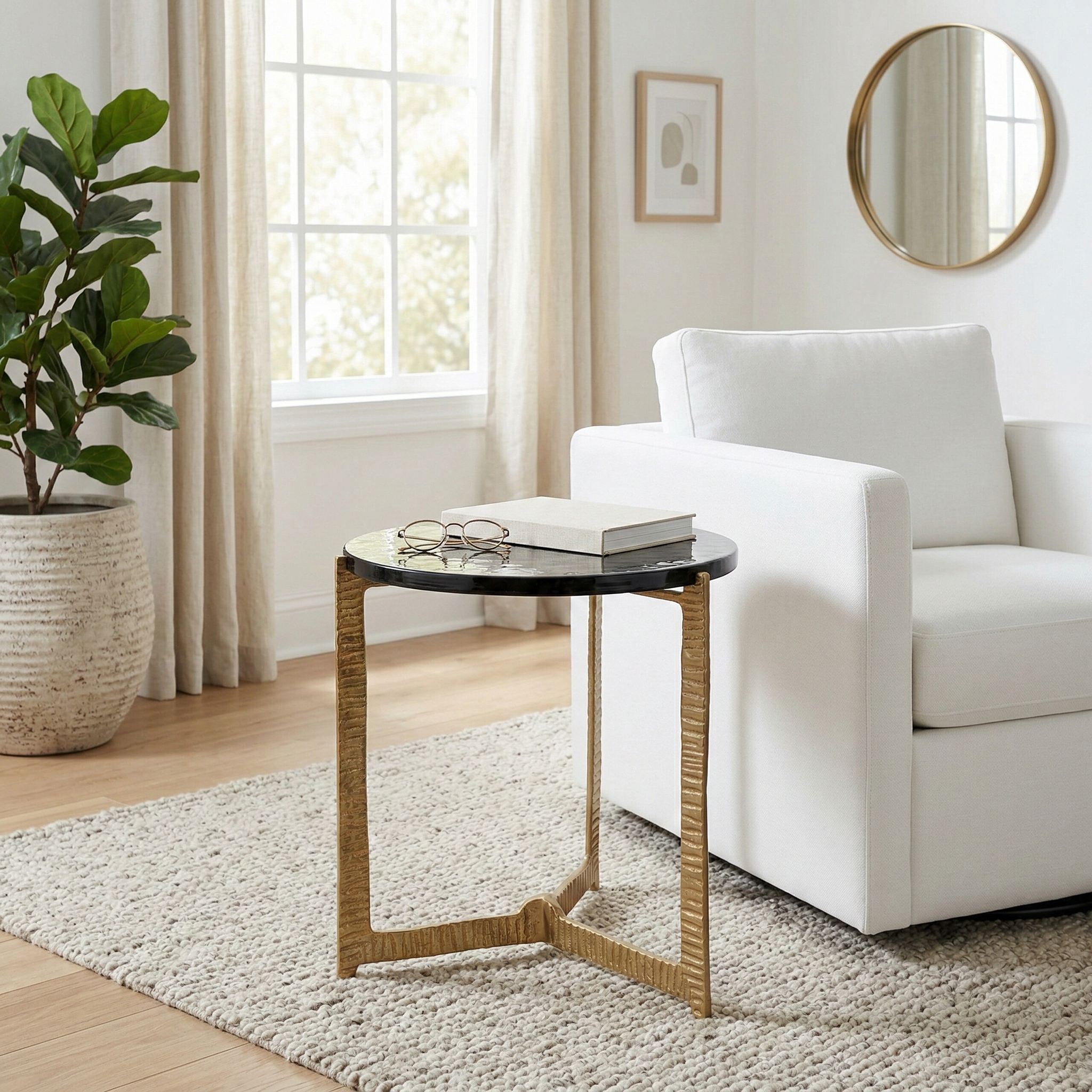 Metal Marble Coastal Starfish End Table - Gold, 25