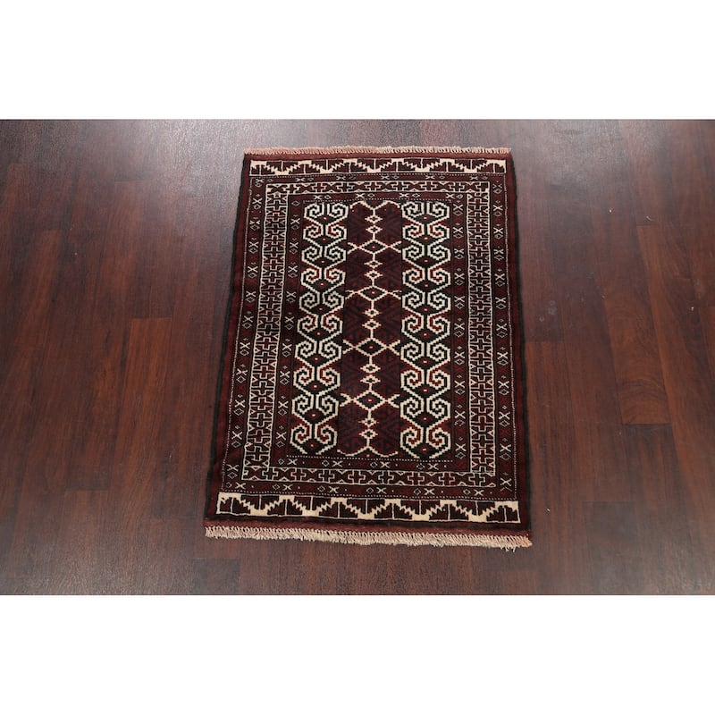 Geometric Persian Balouch Kitchen Area Rug Handmade Wool Carpet - 2'9" x 3'7"