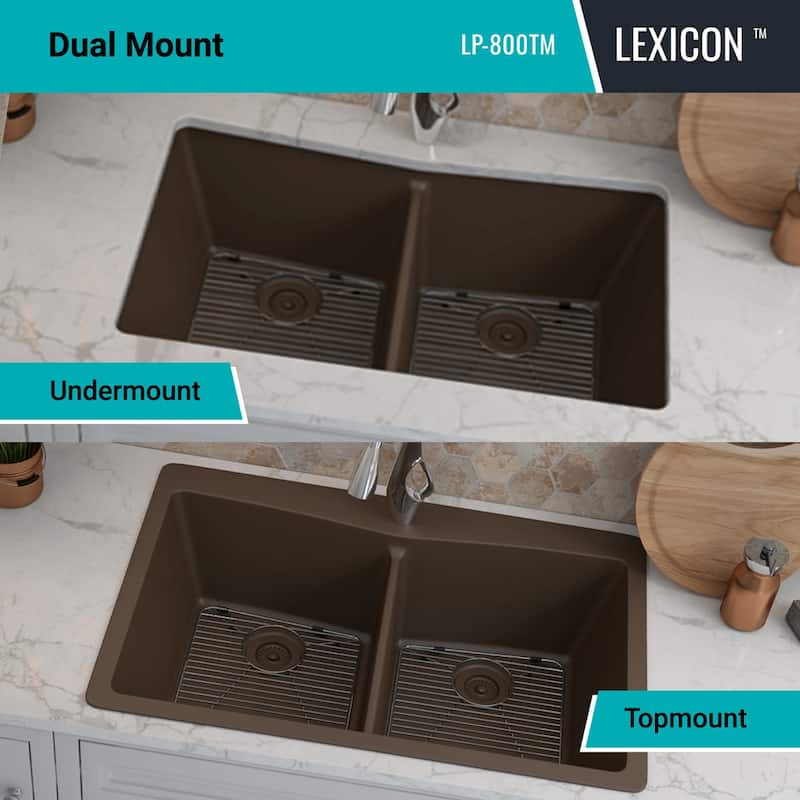 33 Inch Lexicon Platinum Quartz Composite Drop-in Undermount Double Bowl Galaxy Concrete Kitchen Sink LP-800TM-C-SO