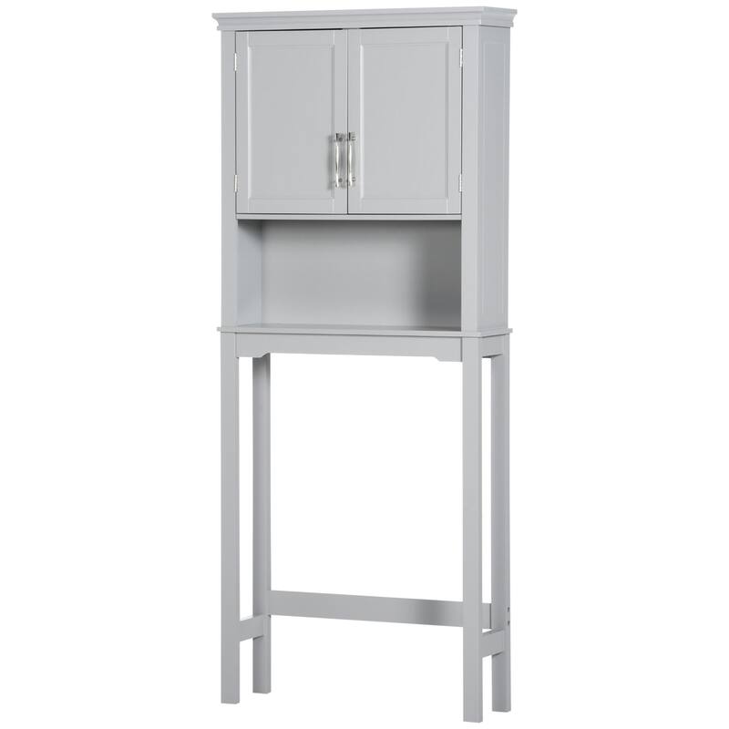 Modern Over The Toilet Storage Cabinet, Double Door Bathroom Organizer with Adjustable Shelf and Open Shelf