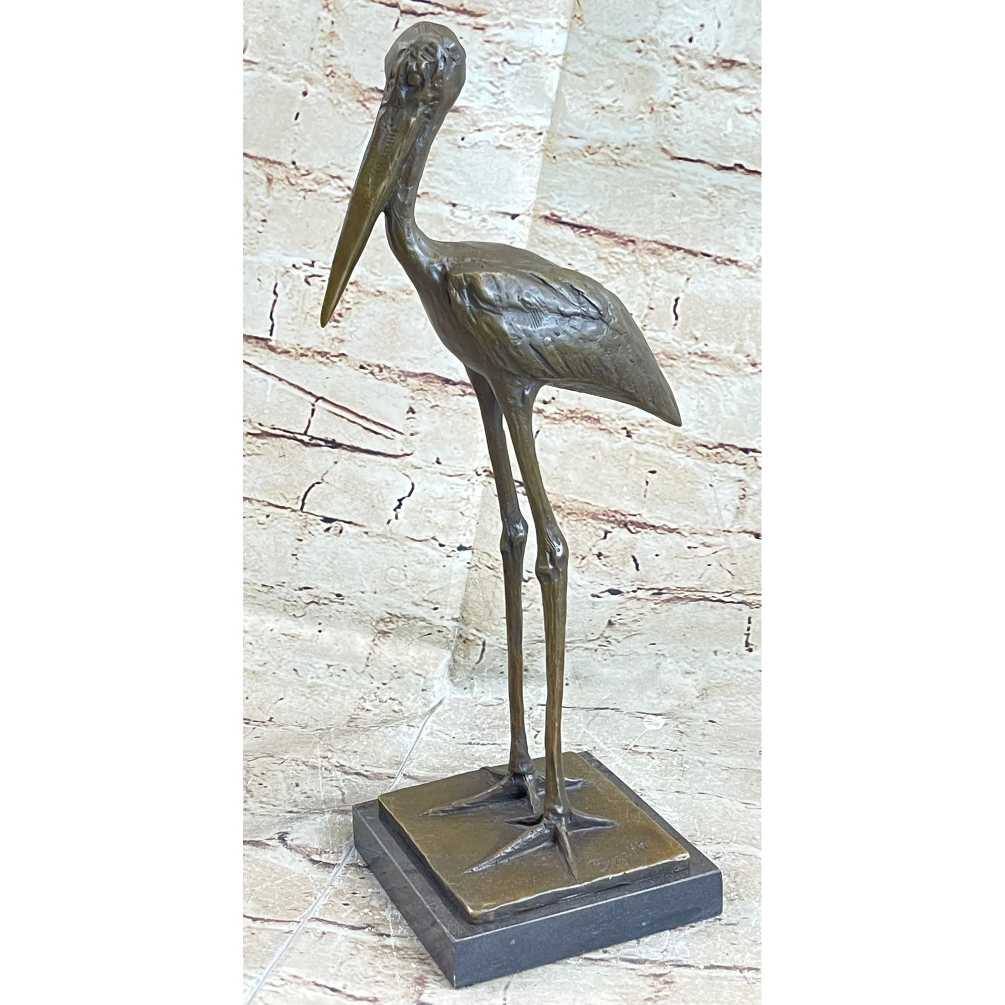 Hot Cast Bronze Stork Egret Bird Bronze Metal Statue Sculpture On Marble Base
