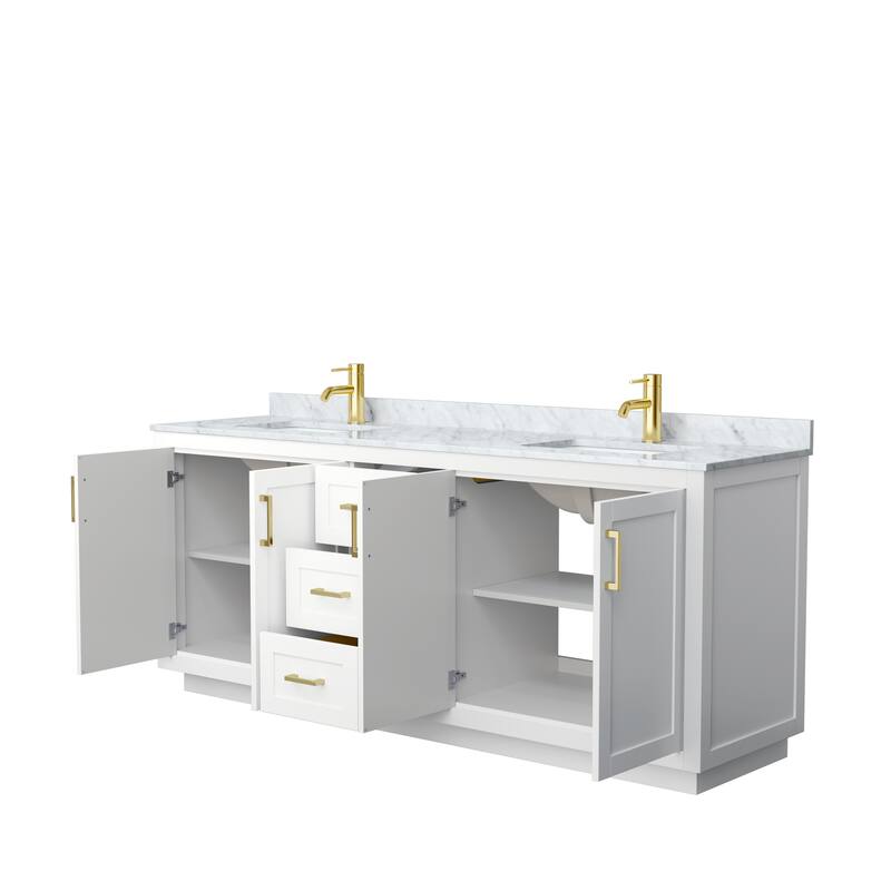 Miranda Double Vanity Set, White Carrara Marble Top, No Mirror