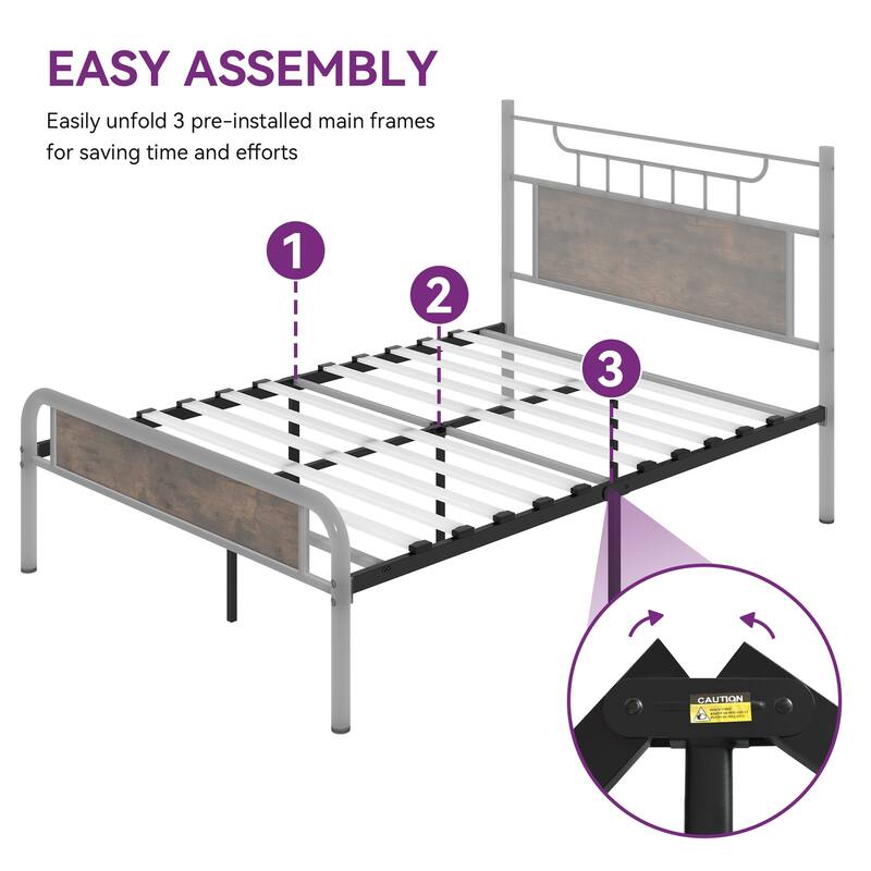 Moasis Wood and Metal Platform Bed Frame with Headboard Twin/Full/Queen Size