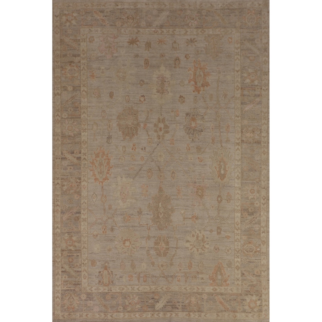 Transitional Oushak Vegetable Dye Turkish Rug Hand-Knotted Wool Carpet - 5'11"x 9'0"