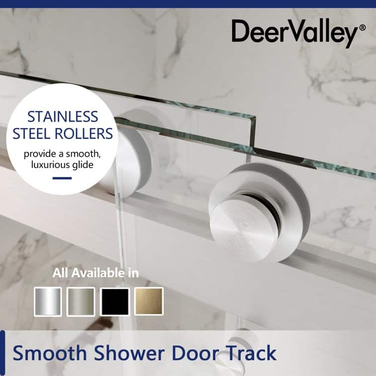 DeerValley 56" - 60" W x 76" H Double Sliding Frameless Shower Enclosure, Stainless Steel Accessories