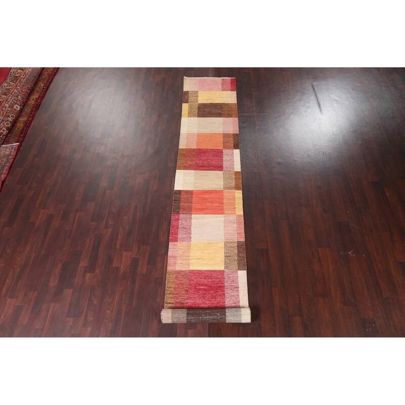 Modern Gabbeh Kashkoli Runner Rug Wool Hand-knotted Oriental Carpet - 2'6" x 14'10"