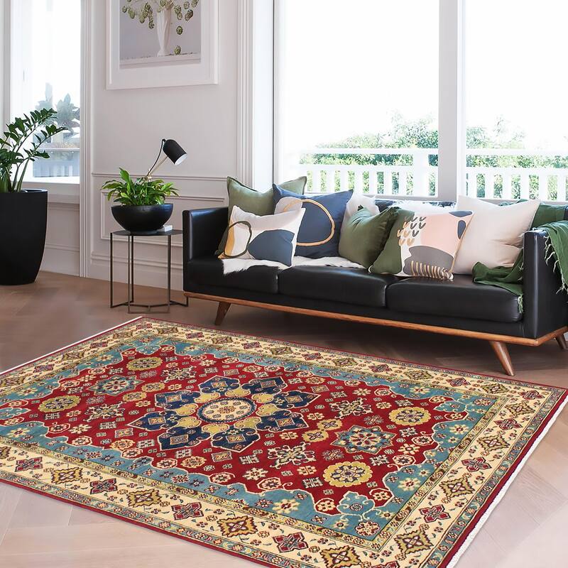 Tribal Kazak Milagros Red/Beige Wool Rug - 5'10'' x 8'9''