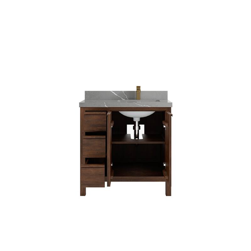 Willow Collections 36 in. W x 22 in. D Elizabeth Solid Teak Right Offset Sink Bathroom Vanity with Countertop