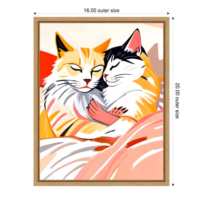 Sleepover Cats by Uma Gokhale Framed Canvas Wall Art - 16 x 20 in