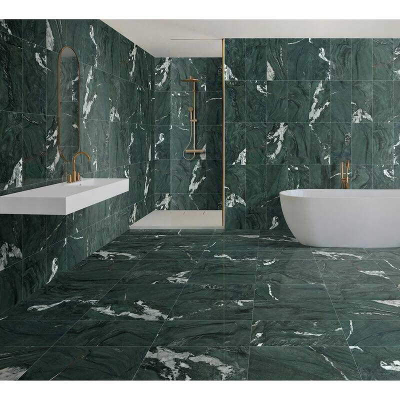 Roomfitters Natural Marble Tile for Wall and Floor, Polished Genuine Stone, 12x24 Marble Tile, 4-Piece Boxe, Green