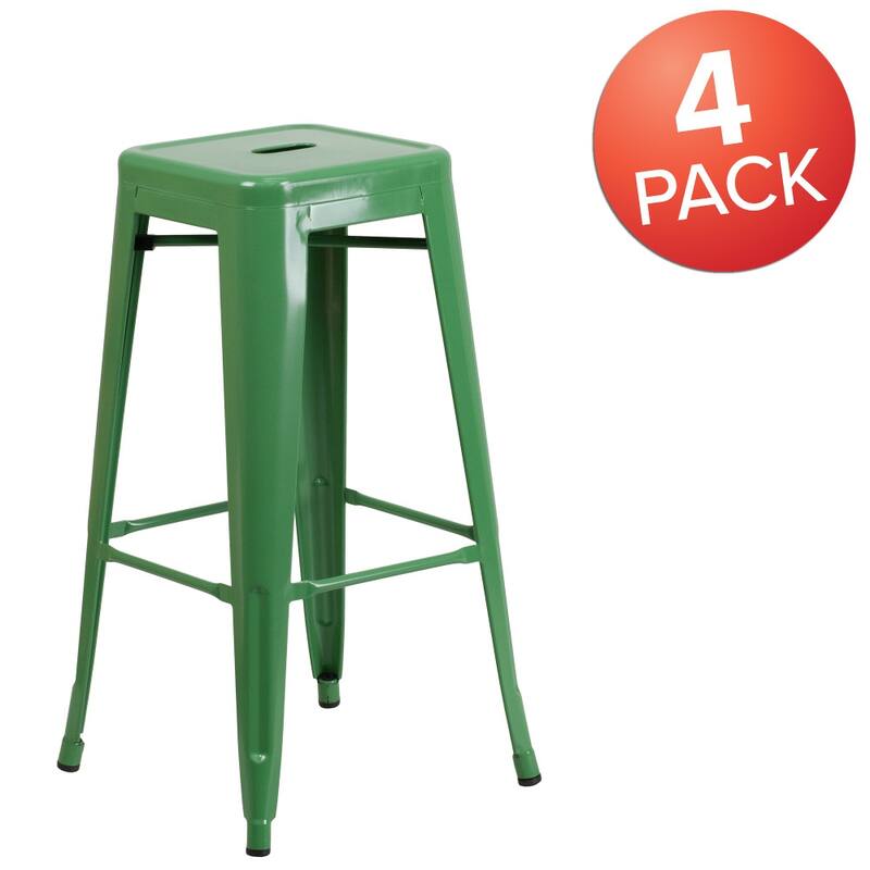4 Pack 30" High Backless Metal Indoor-Outdoor Barstool with Square Seat