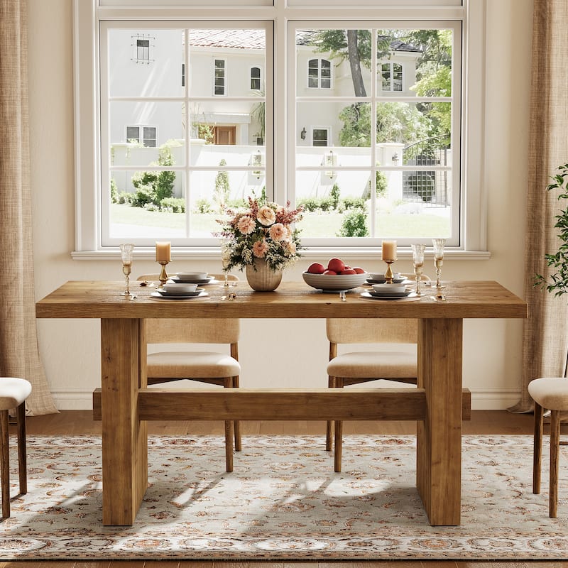 Farmhouse Solid Wood Dining Table, Rectangular Kitchen Table for Dining/Living Room