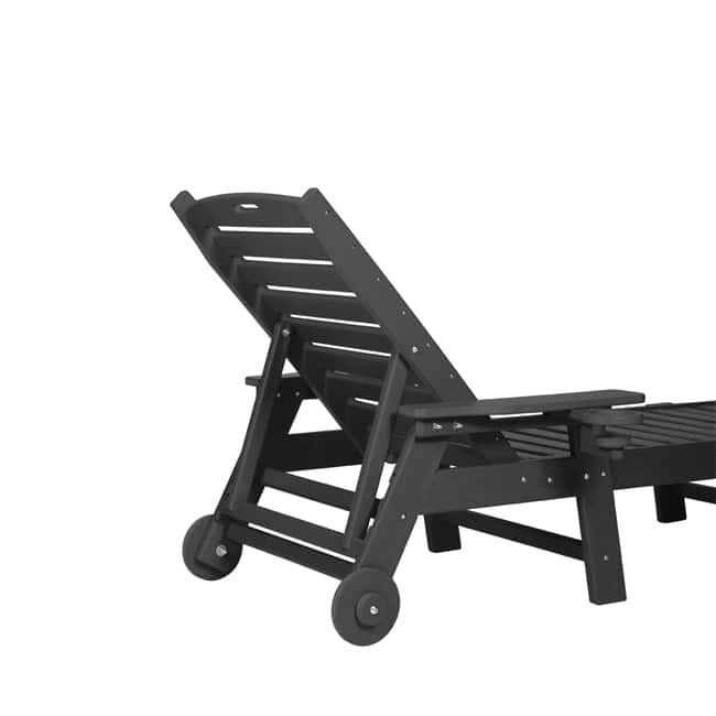 Oversized Outdoor Lounge Chair With Wood Texture‌ - Five-Position Adjustable HDPE Chaise Lounge Featuring Wheels And Cup Holder.